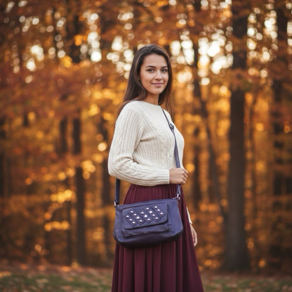 Y2K Sienna Ricchi Purple Studded Rhinestone Crossbody Bag FauxLeather Vinyl VTG